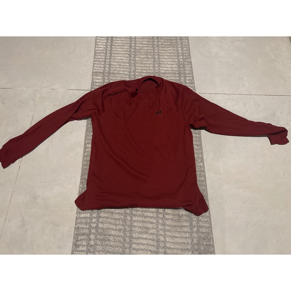 Under Armour Mens 2XL Burgundy Red Waffle Knit Thermal Long Sleeve Shirt 1302355